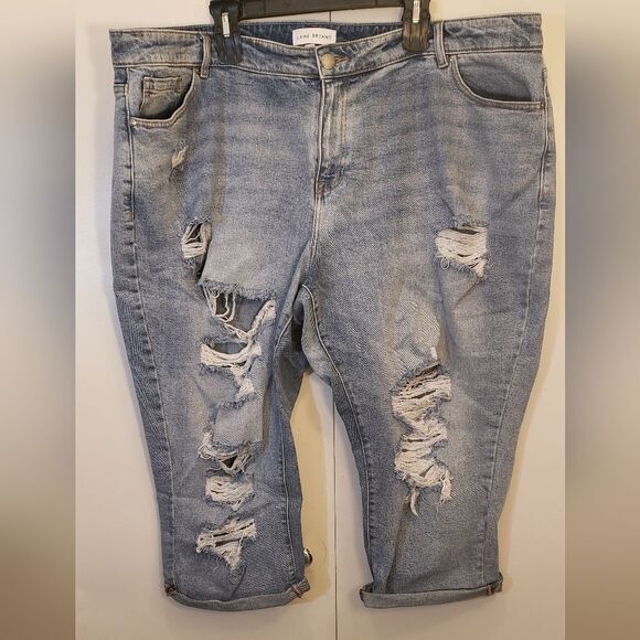Lane Bryant 24W Petite Signature Fit Distressed Capri Jeans Medium Wash BF Denim - Picture 8 of 9